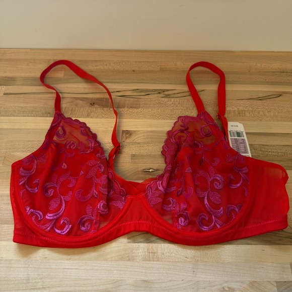 Natori Red Raspberry Lace Bra 36D Underwire Adjustable Strap Lingerie - Picture 1 of 4